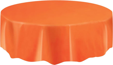Unique Party Round Plastic Table Cover Pumpkin Orange Waterproof 84 IN Reusable Washable - thetoyfever