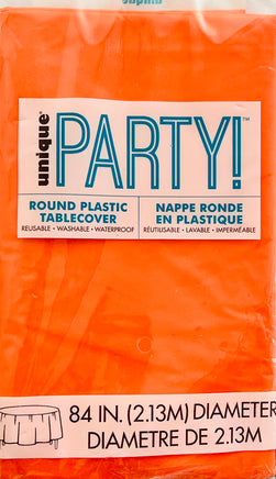 Unique Party Round Plastic Table Cover Pumpkin Orange Waterproof 84 IN Reusable Washable - thetoyfever
